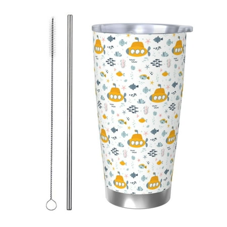 

Susaid Submarine Ship Print 20oz Car Cup Insulated Coffee Cup Fully Spill Proof Travel Coffee Mug Stainless Steel Tumbler for Work Home Outdoor Car-Straw Two-piece Set