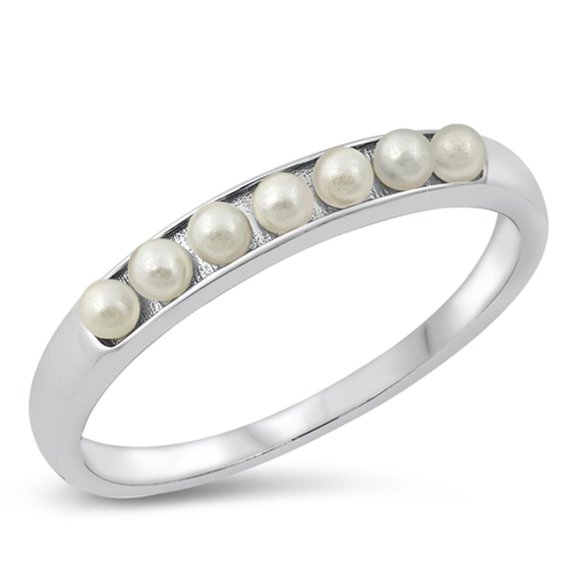 Freshwater Simulated Pearl Stacking Ring .925 Sterling Silver Band Jewelry Female Male Unisex Size 8