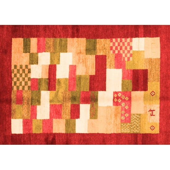 Ahgly Company Indoor Rectangle Abstract Orange Contemporary Area Rugs, 7' x 10'