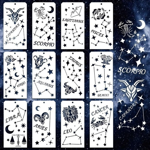 1set 12pcs 12 styles PET Hollow Out Drawing Painting Stencils for Scrapbook Photo Album Constellation 240x120mm 1pc/style