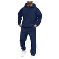 thumbnail image 3 of KaLI_store Mens Sweatsuits 2 Piece Hooded Pullover Trouser Tracksuit Sets Casual Color Stitching Comfy Jogging Suits Z3-Navy,2XL, 3 of 5