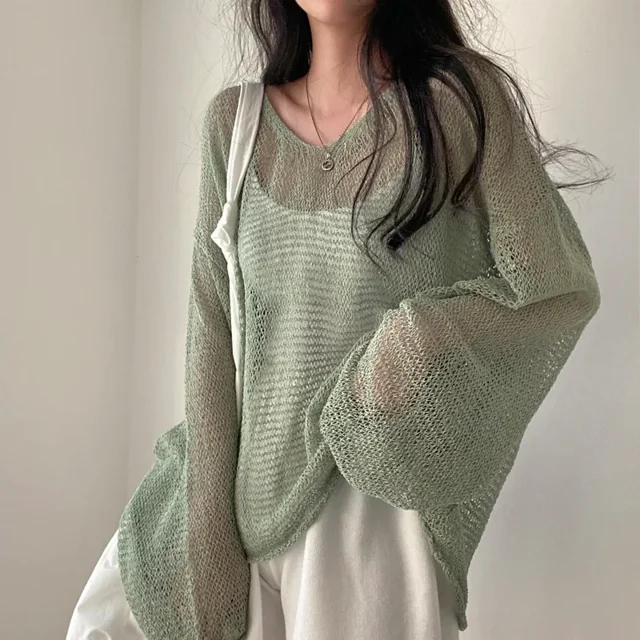 Blusa holgada sexy de manga larga con diseño de nicho para mujer, estilo coreano vintage, con cuello en V, holgada y holgada, para primavera y verano
