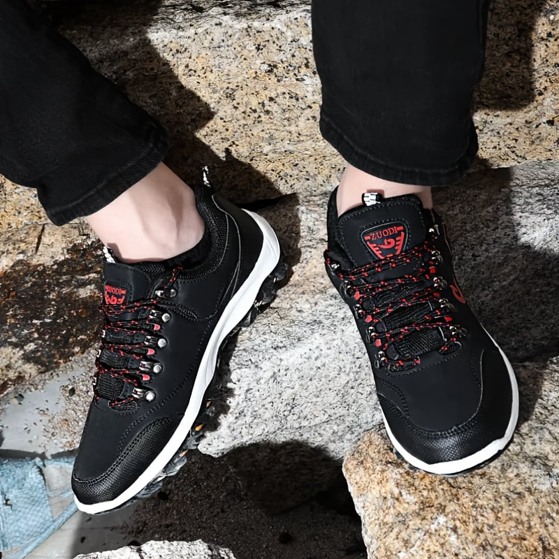 New| VanWeir Black Lace-up Sneakers: Outdoor Men's Hiking Boots, Large Size Fashionable Low-Top Shoes for Comfort and Indoor Fitness Activities and Grip - Ideal for Sports, Daily Wear,