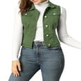 thumbnail image 1 of Allegra K Women‘s Washed Chest Flap Pockets Single Breasted Denim Vest Jacket, 1 of 6