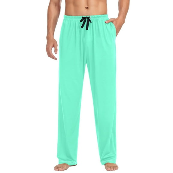 Cotton Mens PJ Pajama Pants Bottoms Waistband Sleepwear with Pockets Spearmint
