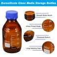 thumbnail image 3 of Uxcell Round Media Storage Bottles, 500ml Thickened Glass Graduated Round Bottles with GL45 Blue Screw Cap for Lab Water Reagent Liquids, Brown, 3 of 7