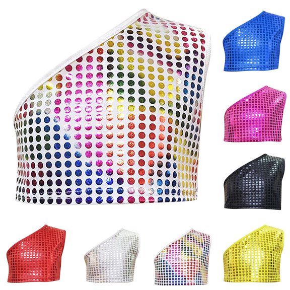 Girls Cropped Sequin T Shirts Kids Sleeveless Tops Girls Tops Tees Shirts Fashion Shoulder Crop Top For Performance Casual Summer Outfit Tops for Kids 6-7 Years