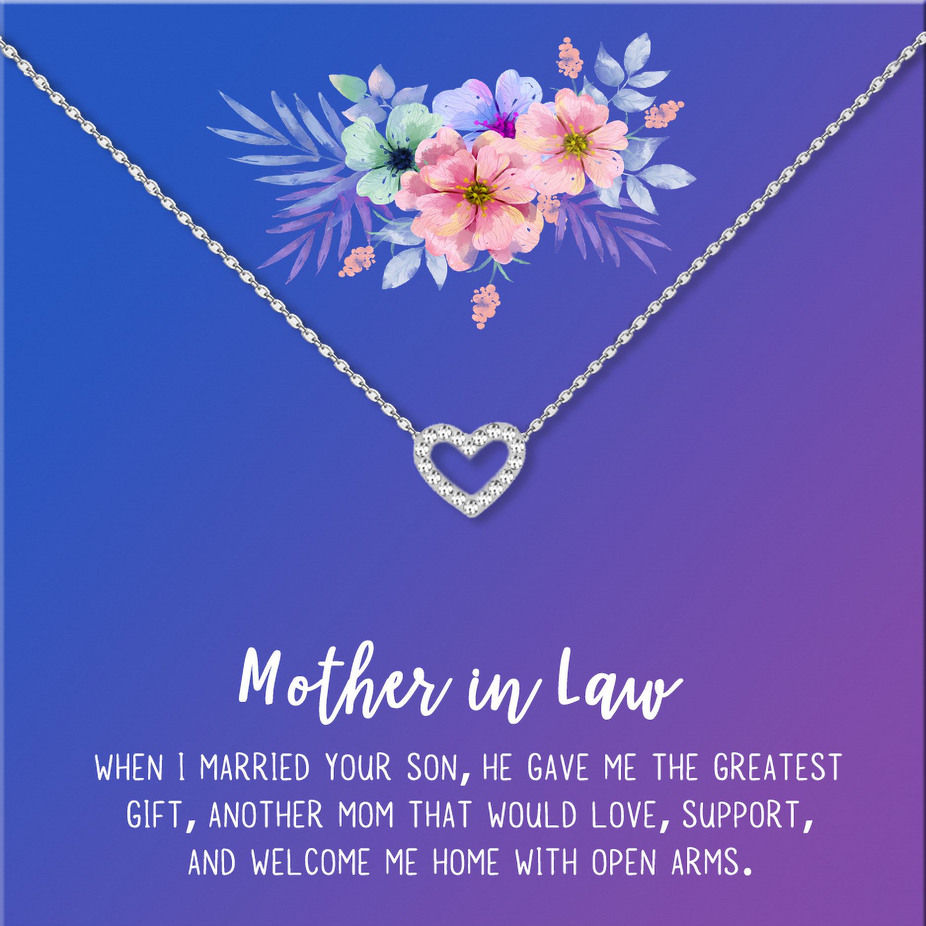 Anavia Mother in Law Gift, Mother of the Groom Gift, Jewelry and Card Gift for Mother in Law, Mother's Day Gift, Necklace and Card Gift [Silver Heart,Blue-Purple Gradient]