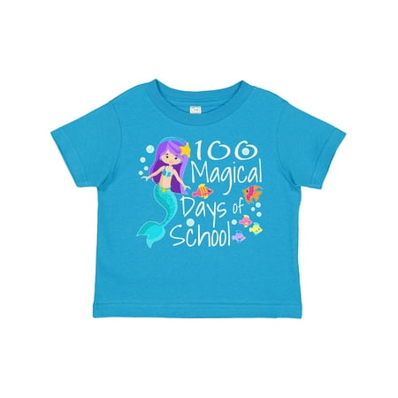 

Inktastic 100 Magical Days of School with Blue Mermaid and Fish Gift Toddler Boy or Toddler Girl T-Shirt
