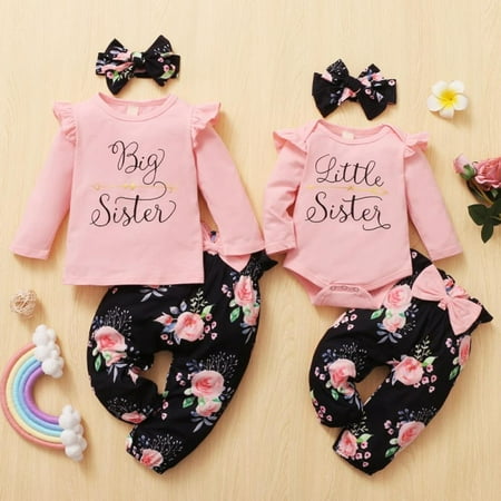 

Uccdo Big Sister Little Sister Matching Outfits Toddler Girls Clothes Newborn Baby Ruffle Romper Floral Pants Headband 3Pcs