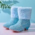 thumbnail image 3 of LYHao Girls Winter Warm Knit Boots For Little Girls — Cozy Lined Ankle Boots With Top Handle For Autumn And Winter ,Girls Boots Sizes 13 Blue(7-8 Years), 3 of 5