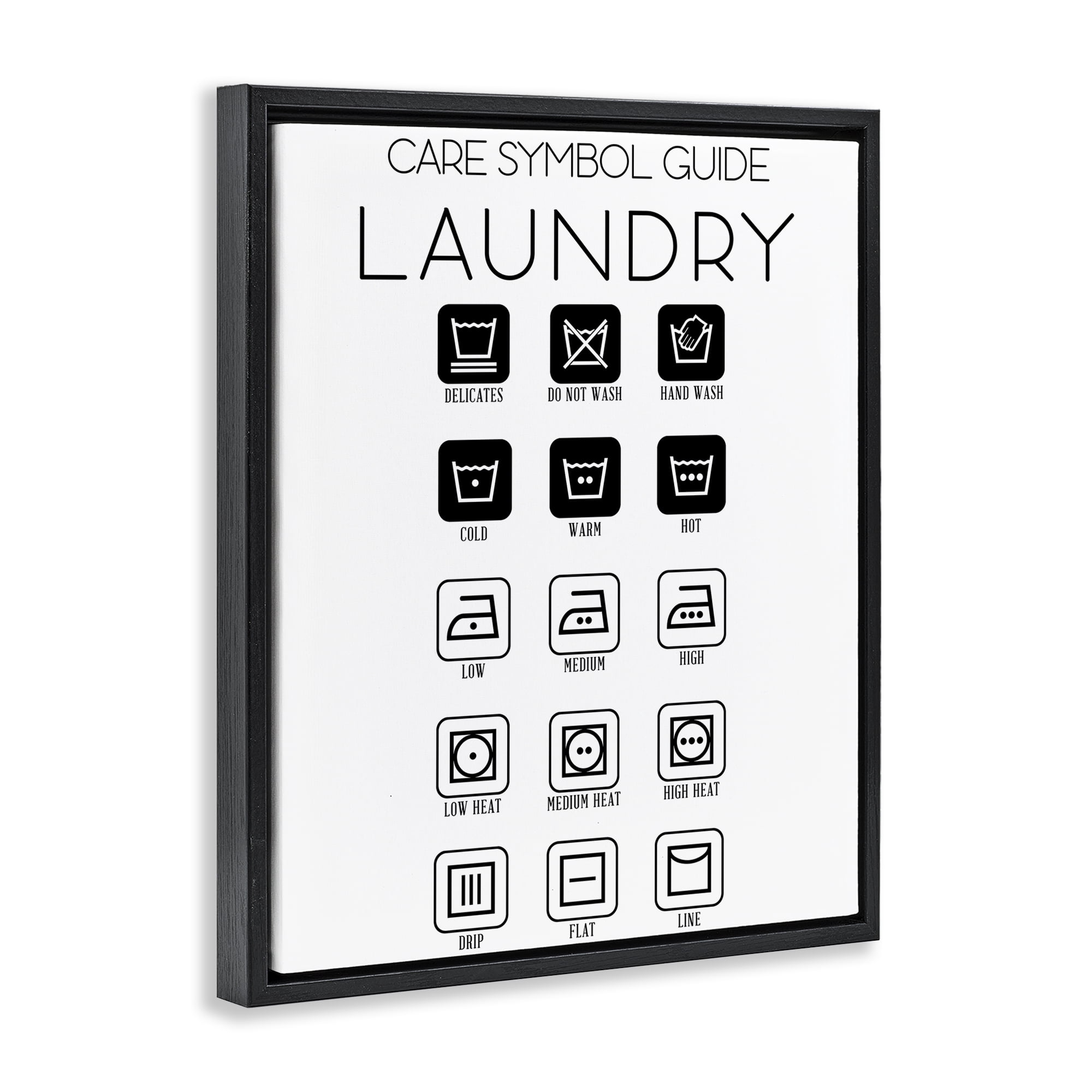 Stupell Industries Laundry Care Symbol Guide Black Framed Floater Canvas Wall Art, design by SD Graphics Studio