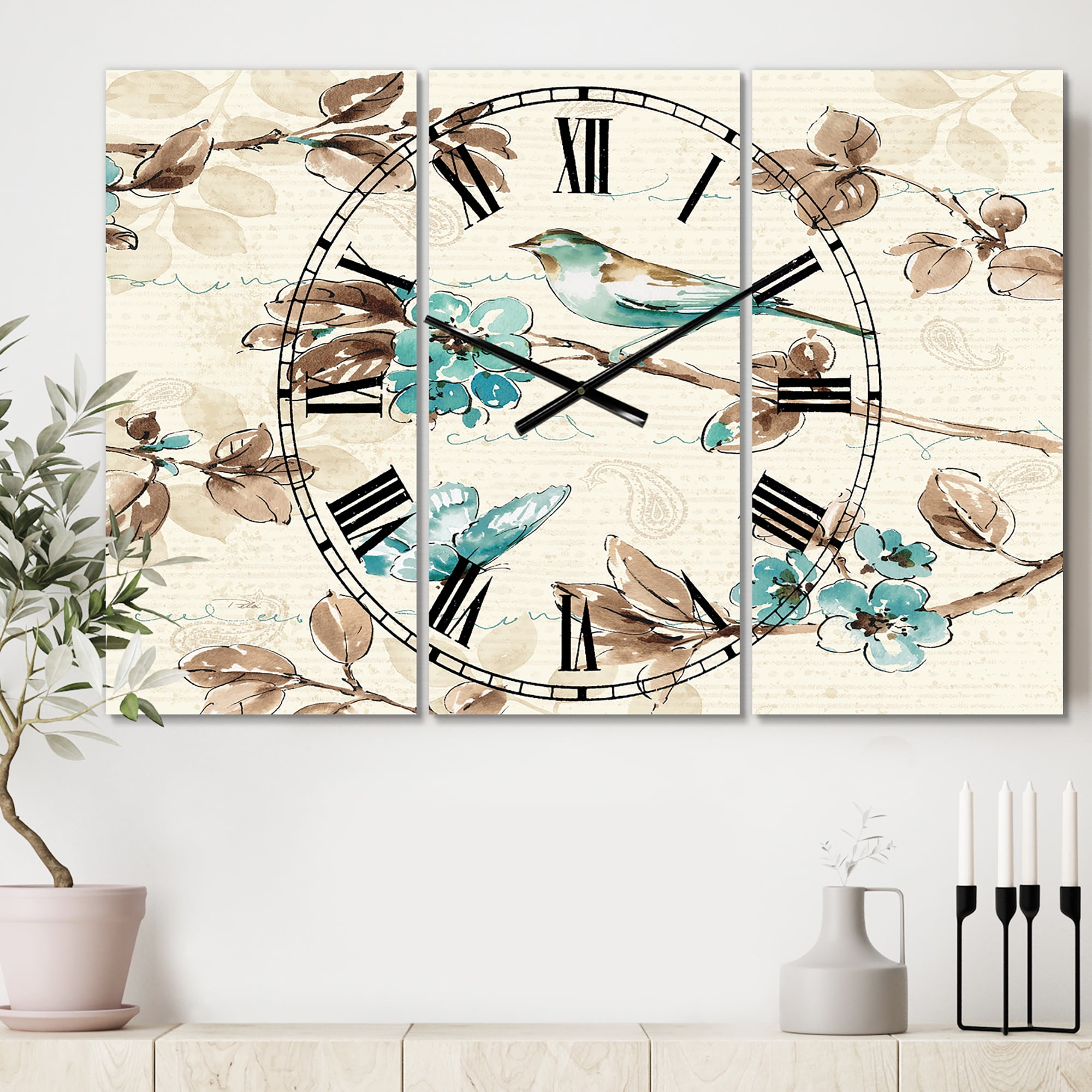 Designart 'Beige Bird Wings' Traditional Wall Clock