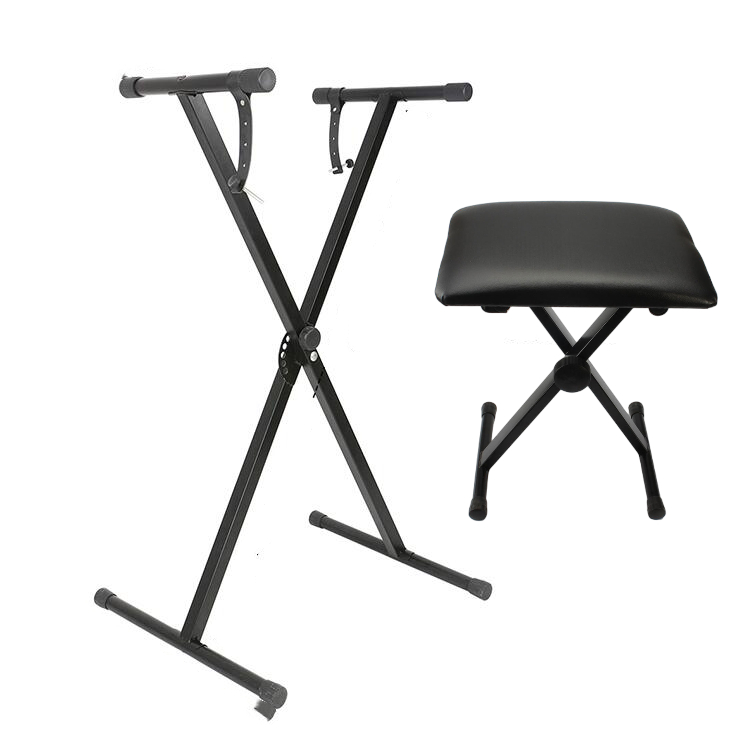 Glarry Single X Keyboard Stand and Deluxe Bench, Adjustable and