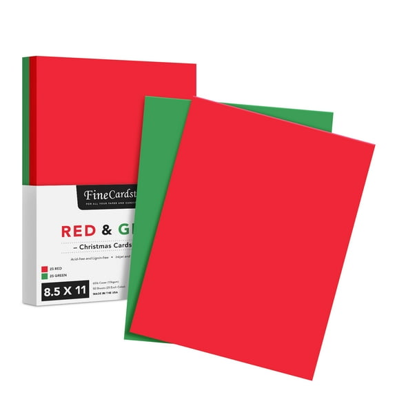 Holiday Christmas Colored Card Stock Paper, Red & Green 8.5 x 11" Cardstock for Greeting Cards, Art & Crafts, Invitations & Announcements | 65lb Cover, Printer Compatible | 25 Red, 25 Green (50 Sheets