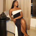 thumbnail image 3 of Women's Black & White Slash Neck Strapless Sleeveless Split Dress, Ribbons Decoration, Hips Wrapped, 3 of 22