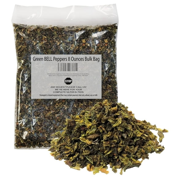 Green BELL Peppers 8 Ounces Bulk Bag-Heat Sealed to Maintain Freshness-Crushed & Dried Spice Seasoning