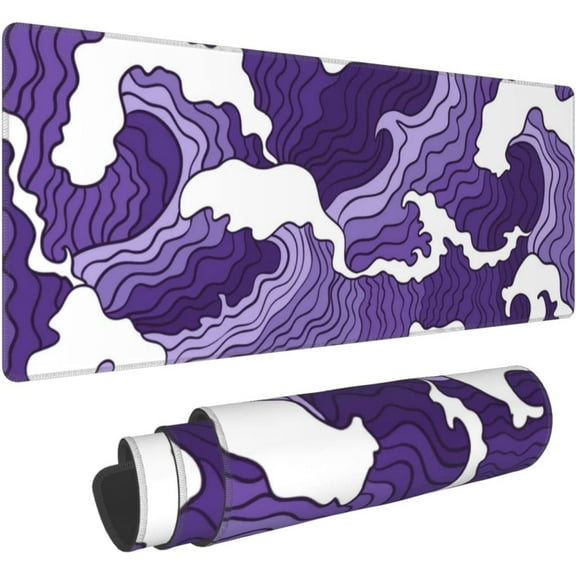Japanese Purple Wave Large Mouse Pad XL Extended Gaming Mouse Pad Mat Desk Pad with Stitched Edge,Full Desk Mousepad for Office,Computer,Keyboard 31.5 X 11.8 Inch (Japanese Purple White Wave)