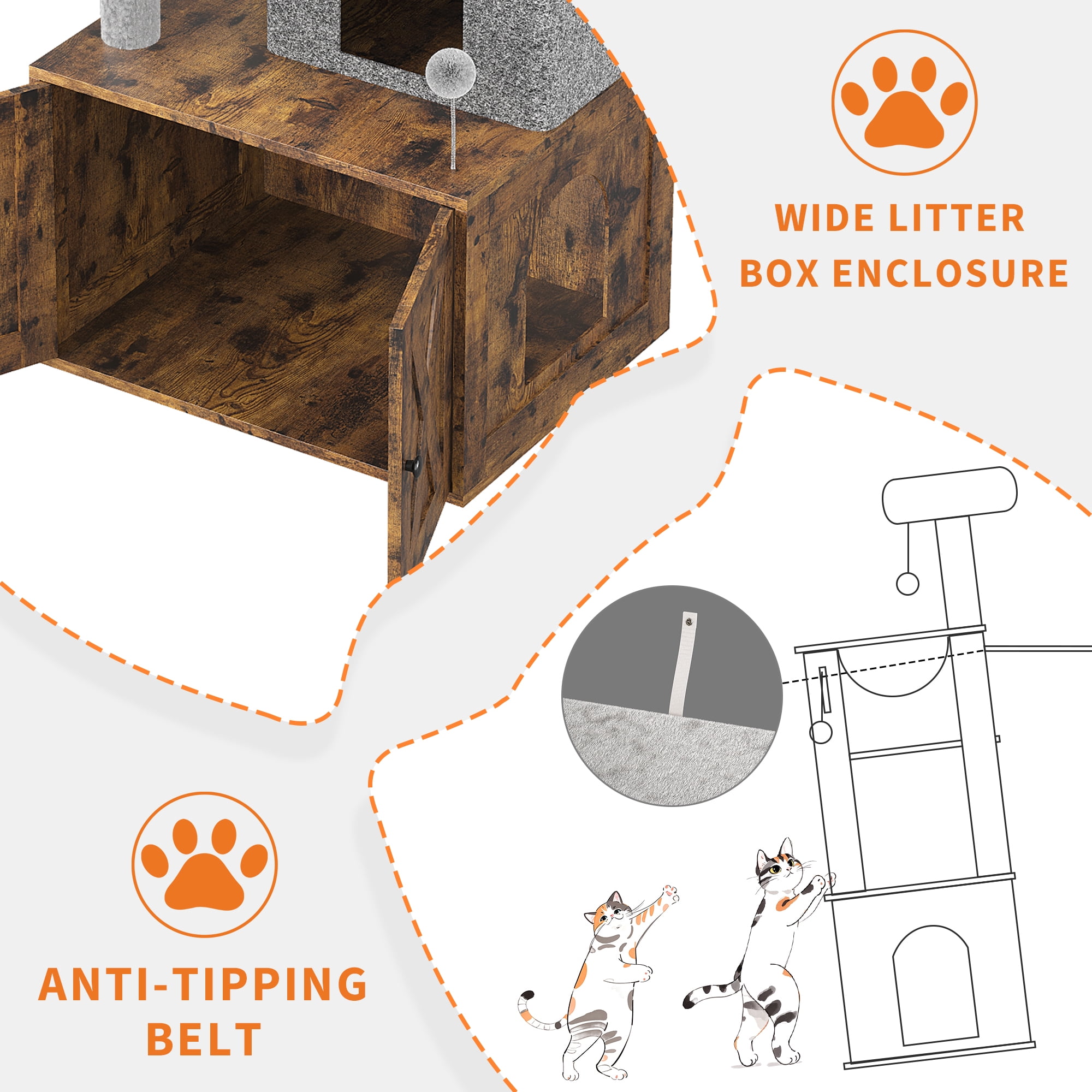 Accreate 2-in-1 Cat Tree with Hidden Litter Box Enclosure, Multi-Level Cat Tower with Scratching Post and Dangling Balls, Spacious Hammock, Indoor Cat Condo