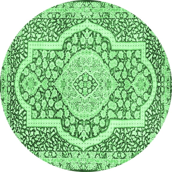 Ahgly Company Indoor Round Medallion Emerald Green Traditional Area Rugs, 3' Round