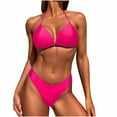 thumbnail image 3 of lcziwo Lightening Sale Women's 2 Piece Bikini Sets Halter Neck Triangle Bras Matching Thong Bottoms Swimsuits Solid Casual Bathing Suits Beach Outfits Hot Pink M, 3 of 6