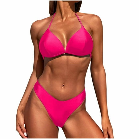 Uaswgudfs Womens Swim Two-Piece Swimsuit Set with and High-Waisted Bottoms - Bikini Design for Relaxation and Beach Vacation Style Hot Pink XL