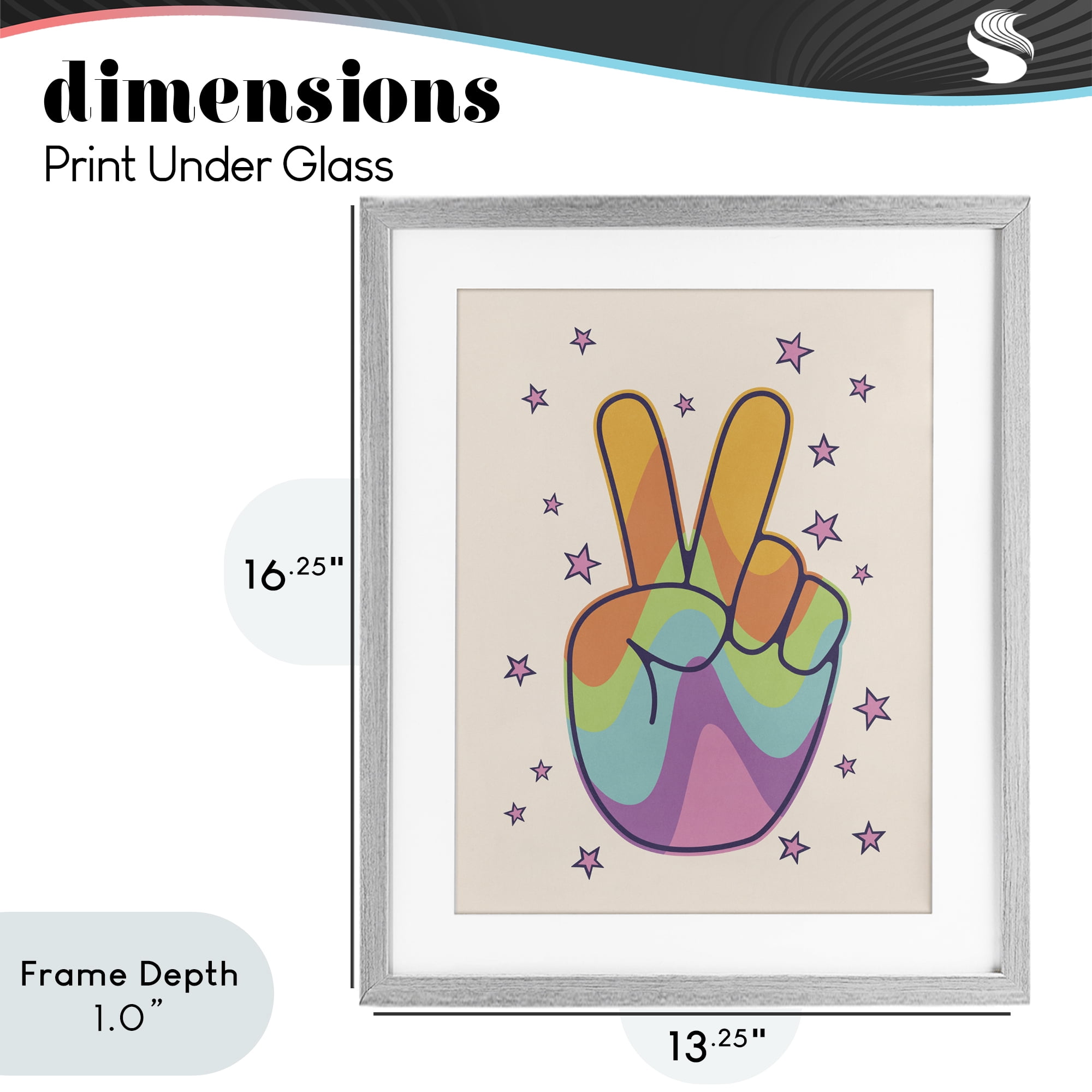 Stupell Industries Peace Sign Retro Rainbow Gray Framed Print Under Glass, design by LSR Design Studio