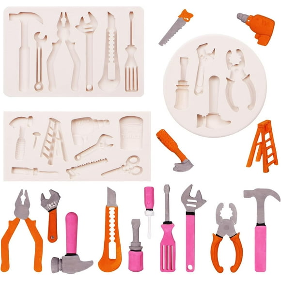 shiyou-Hand Tools Chocolate Molds, Silicone Construction Wrench Fondant Mould, 3 Packs Hammer Screwdriver Candy for Car Cake Decoration for Father's Day