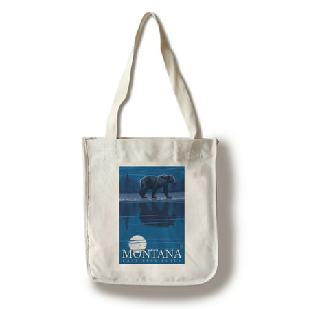 Montana, Last Best Place - Bear in Moonlight - Lantern Press Artwork (100% Cotton Tote Bag -