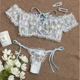 thumbnail image 5 of Ropa interior Sexy para mujer, conjunto de lencería sin aros, encaje Floral, hombros descubiertos, Bralette de pecho pequeño + Tanga, ropa de playa, conjunto de sujetador transparente, 5 of 5