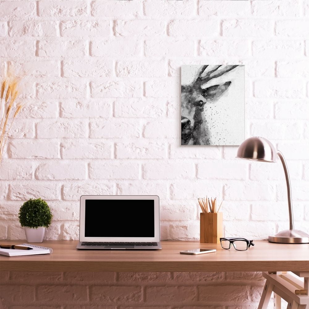 Stupell Industries Buck Reindeer Antlers Wild Forest Animal Black White Canvas Wall Art Design by Brandon Wong, 16" x 20"