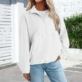 thumbnail image 2 of Fiaer Quarter Zip Pullover Women Plus Size Trendy Sweatshirts Long Sleeve Lapel Collared V Neck Pocket Tops White XL, 2 of 5