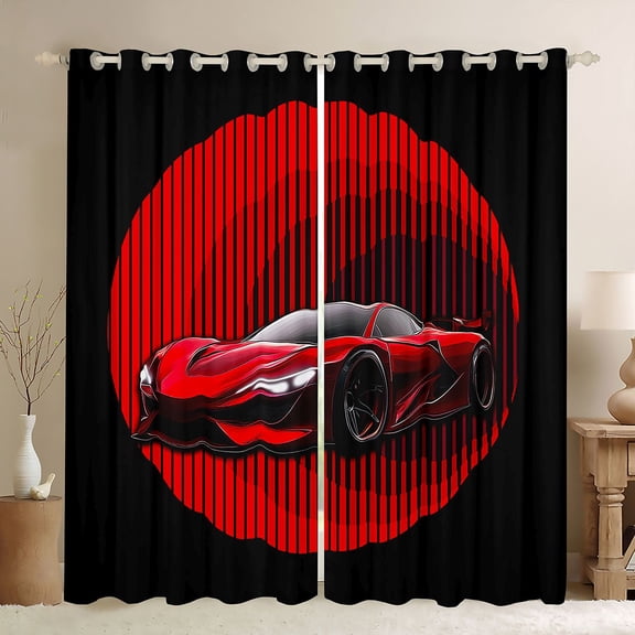 jejeloiu Red Racing Car Blackout Curtains Set of 2 (52x84 Each),Speed Game Gaming Window Curtains,Extreme Sport Curtains and Drapes For Boy,Breathable Home Decor