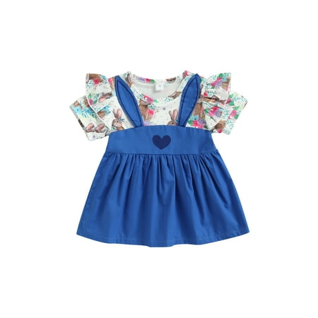 

Suanret Newborn Baby Girl Dress Infant Toddler Rabbit Flower Pattern Printed Fly Short Sleeve One Piece Skirt Blue 18-24 Months