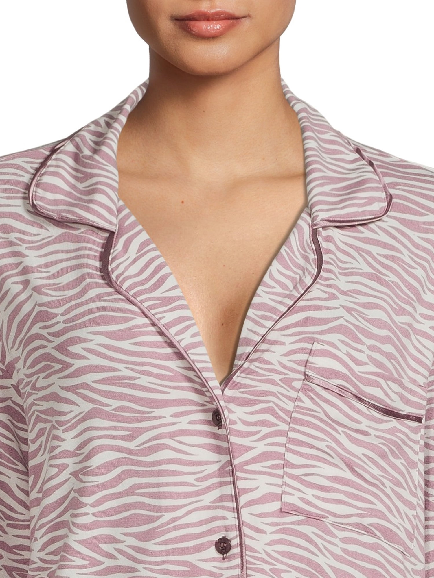Sealy Women’s Long Sleeve Notch Collar Top and Pants Sleepwear Set, 2-Piece