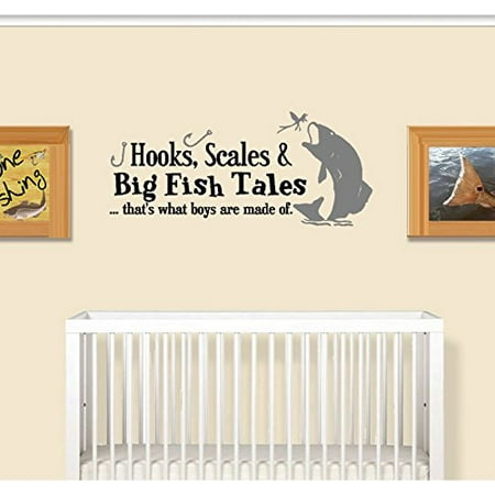 Decal ~ Hooks, Scales & BIG FISH Tales That's what boys are made of ~ WALL DECAL 13