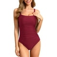 thumbnail image 7 of Jusfitsu Vintage One Piece Bathing Suit for Women Tummy Control Womens High Cut Ruched Swimsuits Bandeau Swimwear, 7 of 7