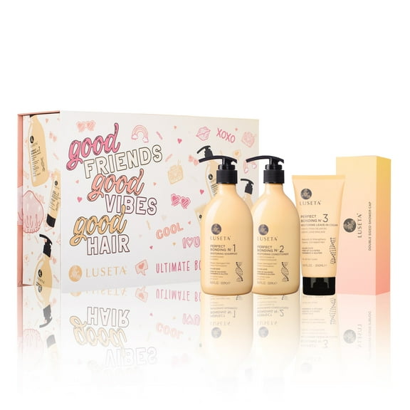 Luseta Perfect Bonding Complete Hair Care Set Shampoo Conditioner Restoring Cream Shower Cap for All Hair Types - Sulfate Free Paraben Free Color Safe Salon Formulation