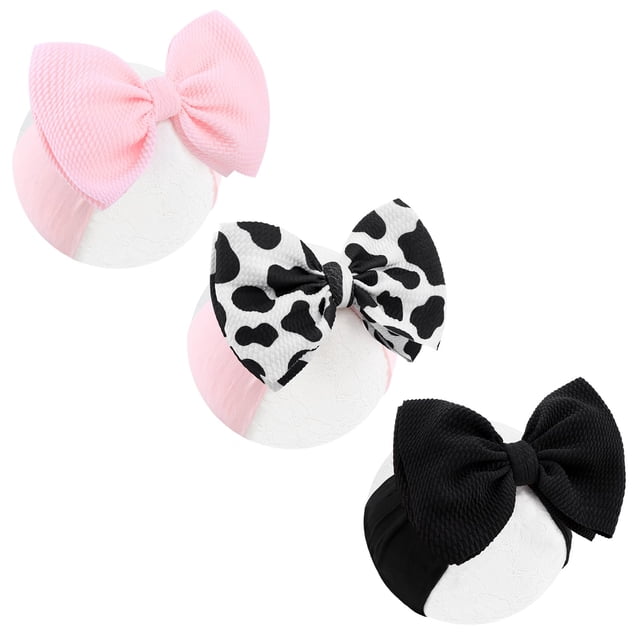 Lazos para el pelo con estampado de vaca Lanmerry Moo de 15 cm para niñas, color negro y rosa