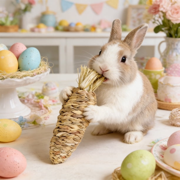 Juguete de Zanahoria Natural Tejido A Mano para Mascotas Pequeñas - Conejo Chinchilla, Café MNFD