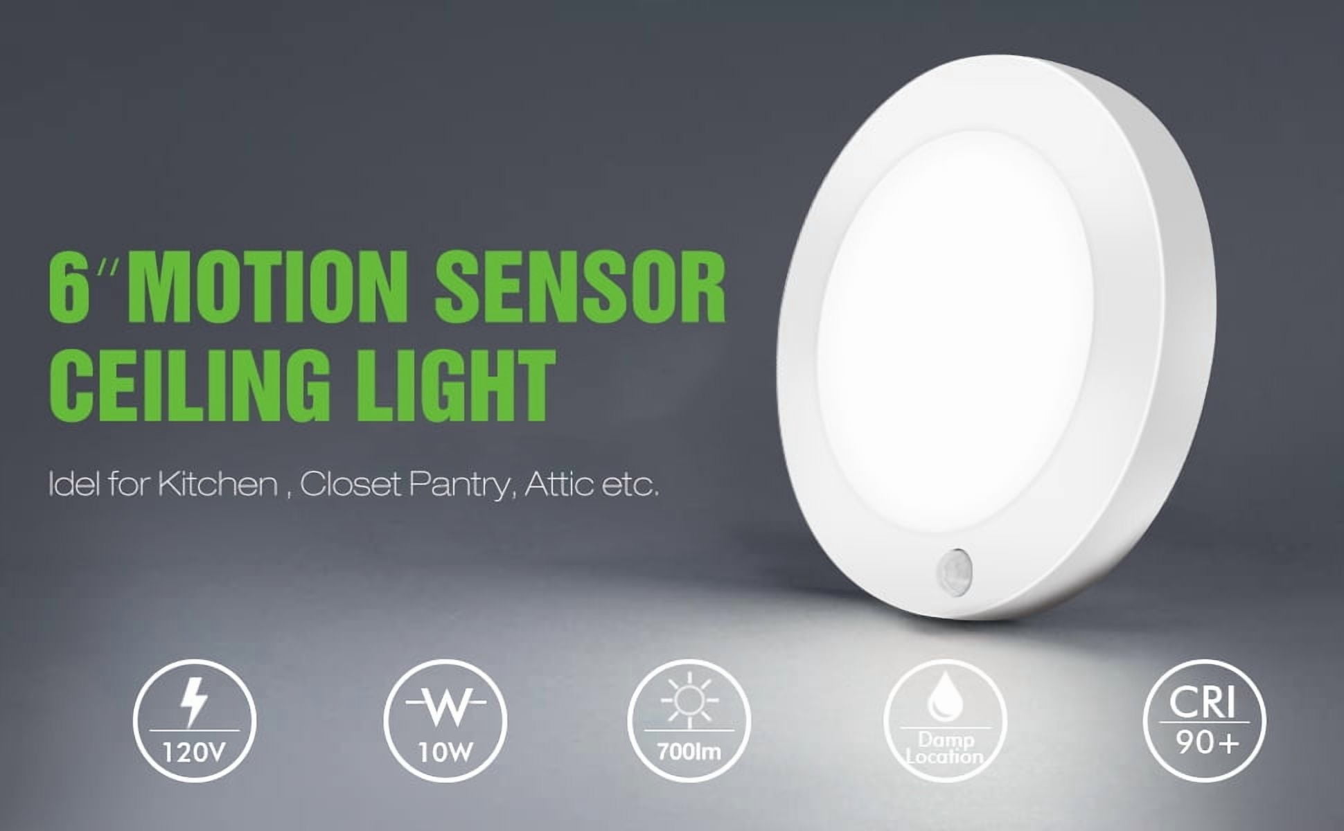 Lucere Motion Sensor LED Ceiling Light, 6inch 120V LED Flush Mount Round Lighting Fixture, 10W 700lm LED Closet Light for Indoor/Outdoor, Porches, Closet Rooms, Stairs, Hallways, 5000K Daylight White