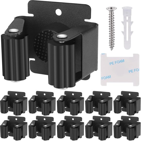 Dussdote - Juego de 10 clips - Soporte de pared para herramientas - Acero inoxidable - Soporte de pared - Apto para fregonas, escobas, palas y herramientas - Negro