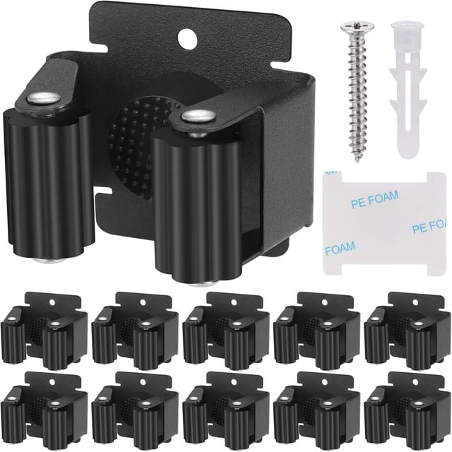 Dussdote - Juego de 10 clips - Soporte de pared para herramientas - Acero inoxidable - Soporte de pared - Apto para fregonas, escobas, palas y herramientas - Negro
