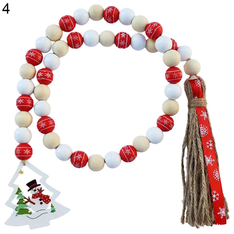 Christmas Tree Garland. Red and White Beaded Garland. Felt Ball Garland.  Beaded Garland. Christmas Decor.5ft 