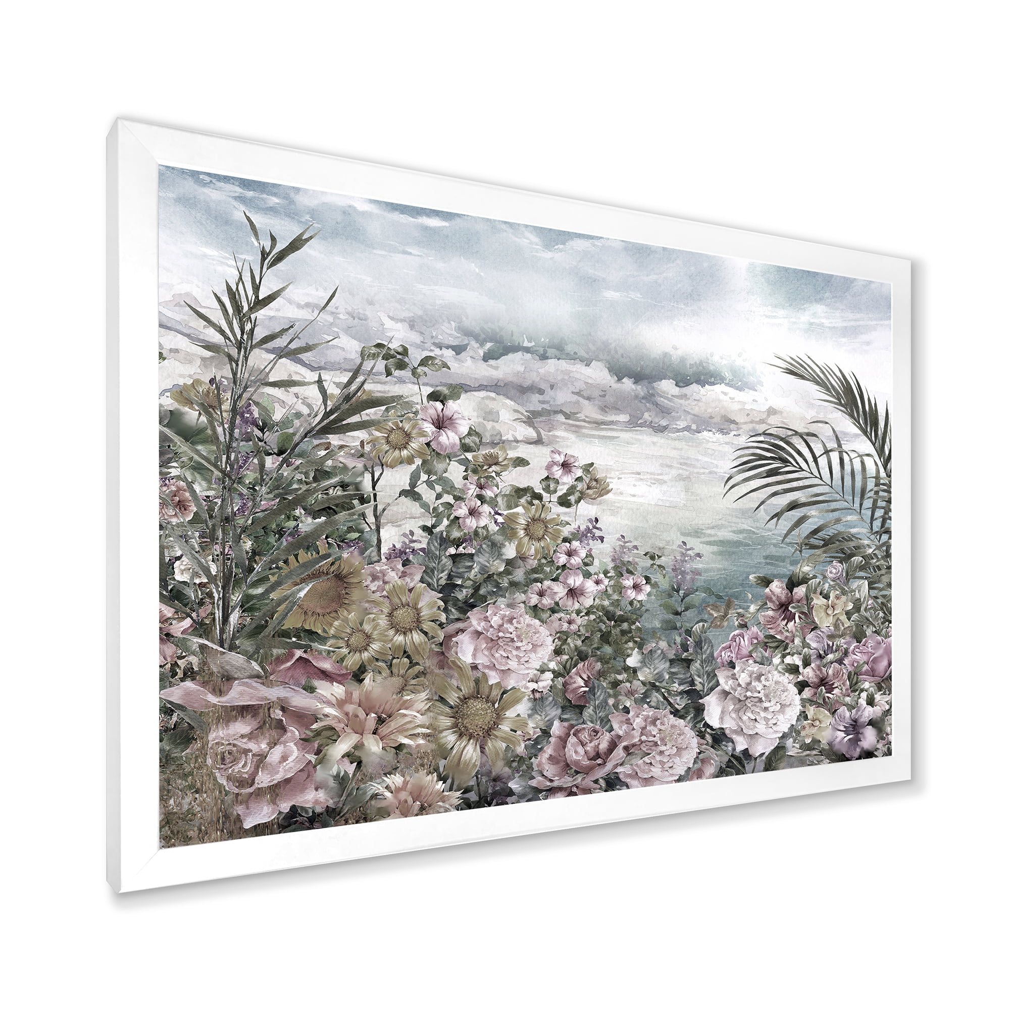 Designart 'Abstract Retro Flowers By The Sea Side' Vintage Framed Art Print