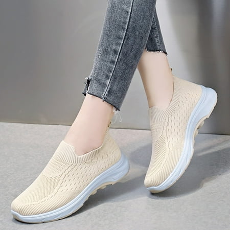 Gvdentm Womens Slip On Breathable Mesh Walking Shoes Women Fashion Sneakers Comfort Wedge Platform Loafers Khaki 8.5