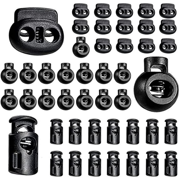45 Pcs Plastic Cord Locks End Spring Stopper, Spring Cord Toggle for Drawstrings, Bags, Mask Adjustment, Clothing, Black