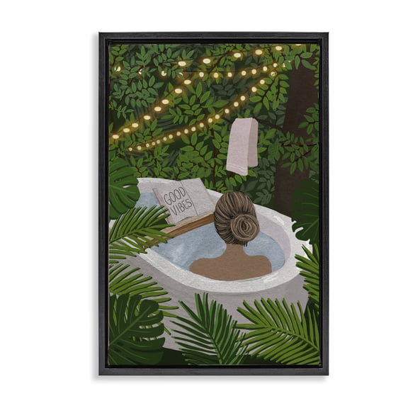 Stupell Industries Jungle Bath Portrait Black Framed Floater Canvas Wall Art design by Chen Alyesh, 25 x 17