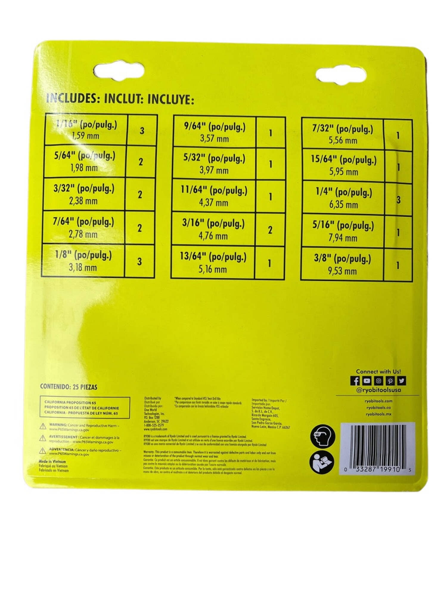 Ryobi A972501, Black Oxide Round Shank Drill Bit Set, 25 Piece