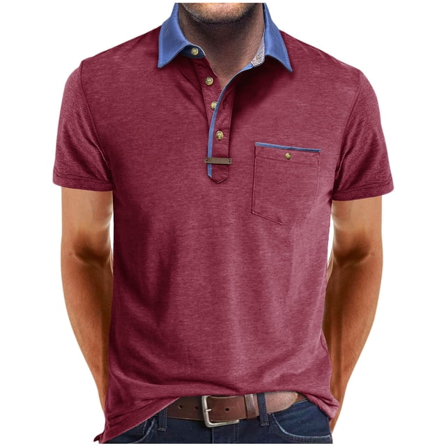 pstuiky camisetas para hombre, Camisa tipo blusa de manga corta con cuello vuelto y botones de color para hombre camisas casuales para hombre l